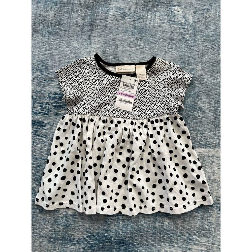 NWT! First Impressions Black and White Polka Dot Dress 6 - 9 Months
